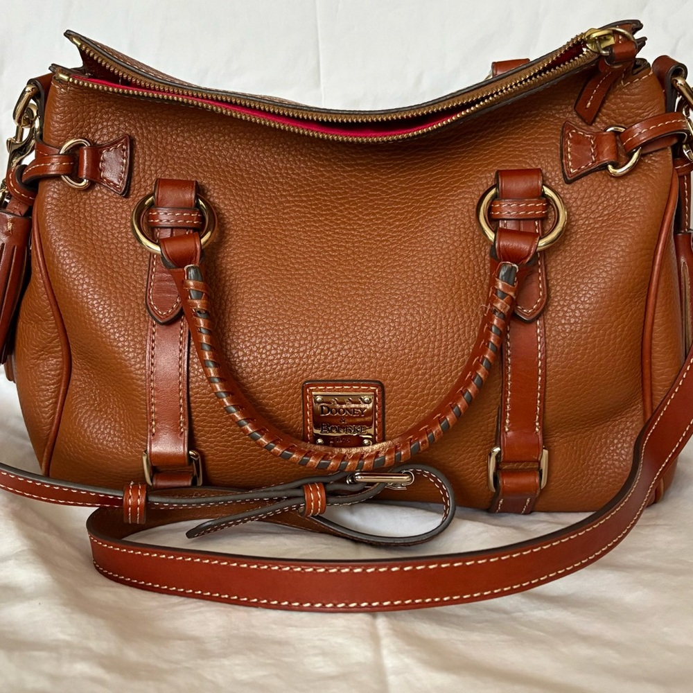 Dooney & Bourke pebble grain small leather satchel - caramel color